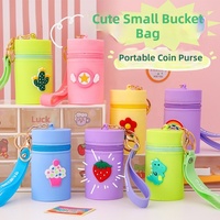 Dompet Koin Silikon Warna-warni Cantik Multifungsi Portabel Motif Lucu Gantungan Kunci Tas Ember Tempat Penyimpanan Headphone
