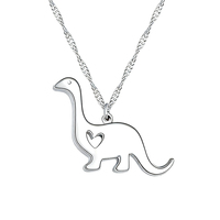 Usine Haute Qualité Non-Fading Bijoux En Acier Inoxydable Mignon Argent Creux Coeur Dinosaure Pendentif Collier Cadeaux pour Enfant