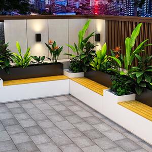 Set Moderno da Esterno in Ferro Battuto con Fioriera in Legno Massiccio e Panchina a 2 Posti per Negozi di <span class=keywords><strong>Tè</strong></span> e Ristoranti - Product Image 3