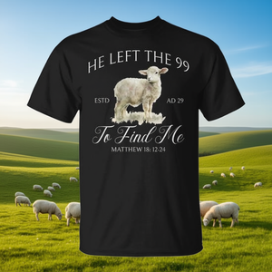 Il a quitté les 99 pour me trouver T-shirt chrétien Matthieu 18:12-24 Motif Agneau Noir - Product Image 3