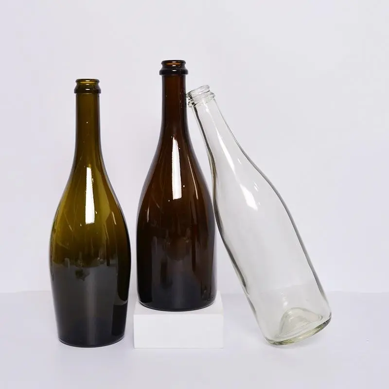 แก้วแชมเปญขวดแก้วที่ว่างเปล่าขวดไวน์ที่มีจุกมงกุฎหมวก375/500/750/1500มิลลิลิตรโรงงานโลโก้ที่กำหนดเองแก้วขวดเหล้า