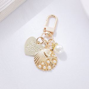 Gold Metal Letter <b>Shell</b> Conch Pearl Keychain Cute Heart Ornament Charm Women Girl Fashion Key Ring Trinket Bag Accessories - Product Image 3