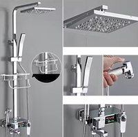 Ensemble de douche mural carré moderne en laiton chromé poli FYASSI avec affichage numérique et robinets thermostatiques multifonctionnels