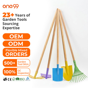 One99 OEM ODM Ensemble d'outils de jardinage pour enfants avec manche en bois, pelle, bêche et houe en métal, outils de jardinage pour enfants pour la vente au détail - Product Image 1