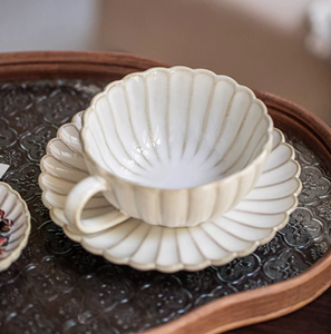 Tasse et soucoupe en céramique cannelée faite à la main de style japonais rétro, bol de petit-déjeuner vintage en grès pour flocons d'avoine et yaourt, vaisselle compatible micro-ondes - Product Image 4