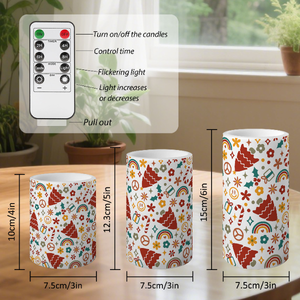 Ensemble <span class=keywords><strong>de</strong></span> 3 bougies LED sans flamme à thème <span class=keywords><strong>de</strong></span> Noël classique avec télécommande, éléments décoratifs <span class=keywords><strong>de</strong></span> fête pour une ambiance chaleureuse à <span class=keywords><strong>la</strong></span> maison, personnalisables - Product Image 6