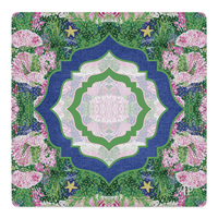 Tapis de mahjong pliable antidérapant en rotin tressé bleu poudré, motif festonné, 80x80cm, 3mm d'épaisseur