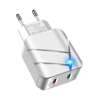Chargeur USB QC3.0 28W, adaptateur de voyage US EU, chargeur mural pour téléphone portable, double USB, chargeur rapide avec lumière LED