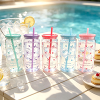 Gobelet en plastique PC de 500 ml (16,9 oz) avec logo personnalisé, motif nœud et cœur, avec paille, idéal pour café glacé, jus, voyages et fêtes