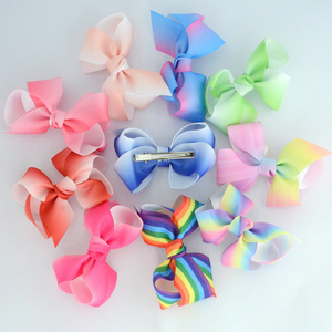 Pinzas para el pelo de cocodrilo hechas a mano con cinta de grosgrain, lazos grandes degradados de 10 cm para niñas, venta al por mayor - Product Image 1