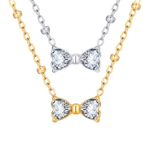 Hot-sale Bowknots Pendant Clavicle Chain Ladies Stainless Steel 18K Gold Plated Wedding Party Fashion Jewelry Set - Product Image 4