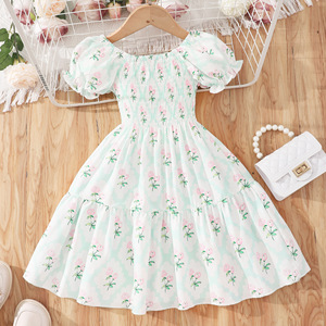 Vestiti estivi per bambini e bambine manica a sbuffo 3-8 anni stile coreano <span class=keywords><strong>dolce</strong></span> carino Casual da principessa per feste abiti da bambina - Product Image 4