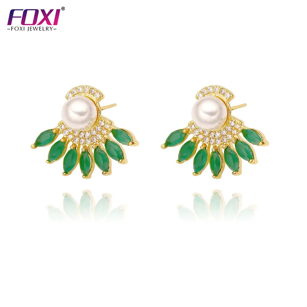 foxi jewelry 18k gold plated fashion earrings trend 2022 diamond pearl stud earrings for women