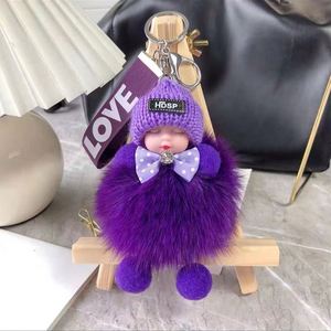 Cute Baby Doll Toy DropshipCute Sleeping Baby Doll <b>Key</b> <b>Chains</b> for Women Bag Toy <b>Key</b> Ring Fluffy Pom Pom Faux Fur Plush <b>Key</b> - Product Image 1