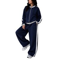 Ensemble 2 pièces décontracté pour femme TW927 : veste zippée à col montant et motif color-block, manches longues, coupe ample, et pantalon à cordon de serrage
