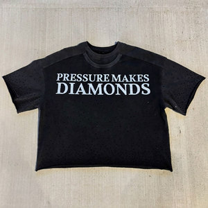 Huili Vintage Wash 100% Baumwolle Schwergewicht T-Shirts individuell bedruckte Doppels chicht Rundhals ausschnitt Männer Raw Hem <span class=keywords><strong>Cropped</strong></span> Strass T-Shirt - Product Image 2
