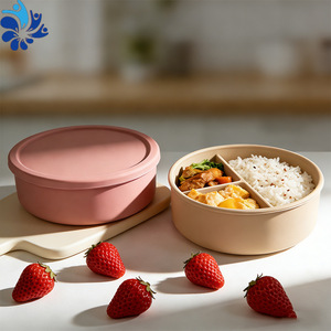 Silicone Lunch <b>Box</b> <b>Round</b> Three Compartment With Lid For Student And Adult Meal Storage - Product Image 2