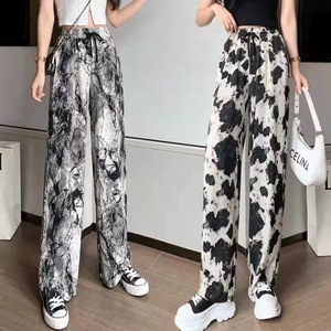 <span class=keywords><strong>Pantalon</strong></span> d'été fin décontracté <span class=keywords><strong>en</strong></span> <span class=keywords><strong>soie</strong></span> glacée pour <span class=keywords><strong>femme</strong></span>, taille élastique, motif tie-dye encre et lavage, coupe droite - Product Image 3