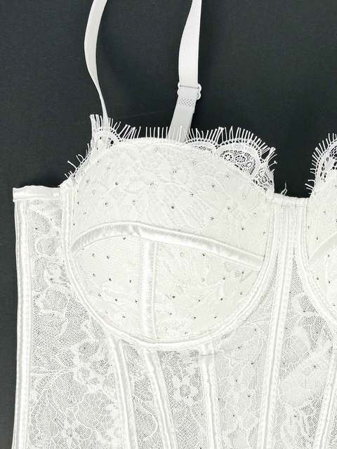Strapless Bandeau Fishbone Corset Women Lace Camisole Slim Gathering Shaping Daily Outerwear Vest