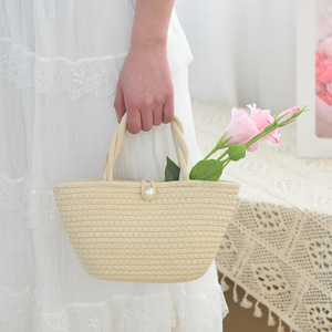 Women's Woven Tote <b>Bag</b> Cotton Solid Color Horizontal Square <b>Medium</b> Soft Everyday Use Spring 2025 - Product Image 1