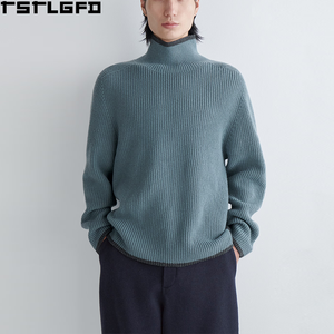 Pull en laine mérinos à col montant avec bordures contrastées, coupé et cousu, pour homme, en maille fine épaisse, fabricants de vêtements - Product Image 1