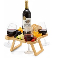 Table de pique-nique portable en bambou avec plateau et 4 porte-verres, planche à charcuterie pliable élégante et irrégulière pour le camping, la plage et le parc