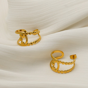 ZOGXIN Gold Geometric Hoop Earrings C Shape Beaded Design Fashion Stud Earrings - Product Image 2