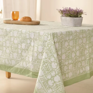 Handmade Block Print Floral Design Rectangle Indian Block Print Floral Cotton <b>Table</b> Cover <b>Table</b> <b>Cloth</b> for Home - Product Image 1