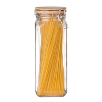 Grand pot de rangement de cuisine en verre avec couvercle hermétique en bambou et pince de fermeture pour organiser les aliments et le café