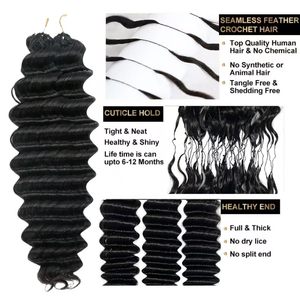 Extensioni per capelli umani Deep Wave Crochet, 2 confezioni da 50g, con nodi invisibili Miracle Knots, senza nodi, pre-separati, ricci birmani 12A - Product Image 2