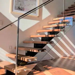 Ideias de escada de madeira feixe de aço interno, escada reta da casa