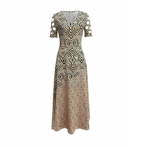Dropshipping Shopify Robe midi à manches courtes à imprimé géométrique pour femmes grandes tailles, col en V, décontractée, été - Product Image 1