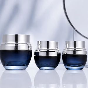 Pote de Creme Cosmético de Vidro Luxuoso de 20g, 30g, 50g, Embalagem Azul para Cuidados com a Pele, Tampa Prateada, Recipiente Vazio com Logotipo Personalizado para Creme Facial - Product Image 1