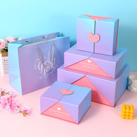Coffret Cadeau Rigide à Double Porte avec Poignée, Fermeture Magnétique en Forme de Cœur, Impression Étoiles Rose Quatre Couleurs, Sac Assorti, Anniversaire