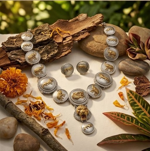 DIVYORO Ensemble de collier et boucles d'oreilles en or et argent, design inspiré de la faune, bijoux de créateur tendance - Product Image 4