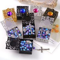 Chapelet catholique pour femme, fait main, imitation perle bleue et violette, diamant, chaîne en bambou sportive, collier, première communion, chrétien