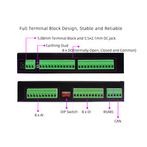 Controlador de E/S Programable de 8 Canales con Puertos RS485/CAN, Protocolo Modbus RTU CANopen, Entrada Analógica, Salida de Relé, Aislamiento Óptico - Product Image 4
