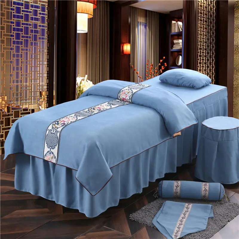 Toptan lüks güzellik salonu yatak örtüsü yatak örtüsü dört parçalı set spa masaj masa örtüsü seti