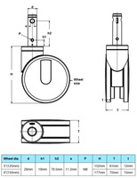 Roue médicale ZOGO à double roulement 150 mm avec frein central pour lits d'hôpital