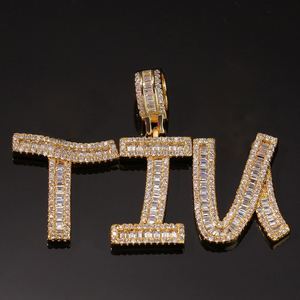 Custom Big Cusrsive Cuban Link Pendants <b>Chain</b> <b>Iced</b> <b>Out</b> Tennis Stone Letter Name Plate Pendant Necklace - Product Image 3