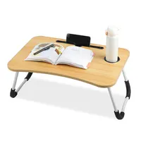 KingGear 홈 오피스 캠핑 나무 접이식 침대 테이블 조절 휴대용 노트북 테이블 조절 침대 책상 나무 접이식 테이블
