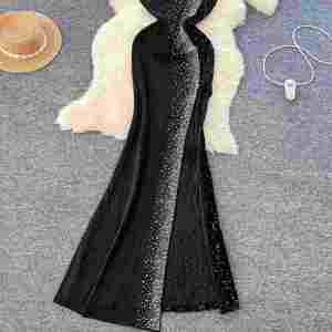 Vestido Midi Bodycon Casual con Abertura Sexy, Estampado Digital, Tejido Ecológico, Lavable, para Mujer, Cintura Imperio, Negro, Fiesta, Invierno - Product Image 3