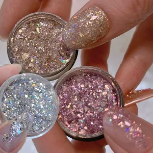 1 Tarro de Escamas de Ópalo Aurora Brillantes, Purpurina para Uñas, Escamas de Brocado Láser Plateadas y Doradas, Lentejuelas para Uñas, Polvo para Arte de Uñas con Gel UV - Product Image 1