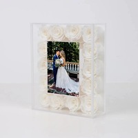 Cadre photo en acrylique avec rose éternelle, boîte à fleurs de luxe, cadeaux pour la fête des mères, la Saint-Valentin, l'anniversaire, décoration de la maison