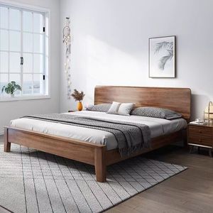 Nordic Style Walnut Solid Wood Bed 1.5m 1.8m Double Bed With Storage For Home Or <b>Small</b> Apartments - Product Image 3