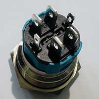 Interrupteur à bouton-poussoir éclairé ZLQ25H-SWP20Z-EB12V-S avec anneau lumineux LED bleu, courant élevé, IP67, boîtier en acier inoxydable, verrouillage domestique IK10