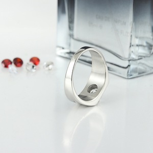 yunnique Men's Stainless Steel Diamond <b>Ring</b> Silver Geometric Prong Setting Wedding Band Fashion Jewelry - Product Image 4