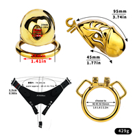 FRRK Cage de chasteté dorée pour homme, dispositif de chasteté, ceinture de chasteté, cages à pénis avec cathéter en silicone, plug urétral, jouet sexuel pour hommes, vente en gros