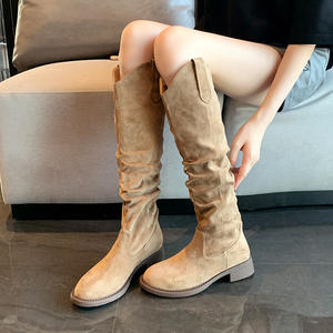 958-2 Kadın Büyük Beden Geniş Baldır Bol Paça Botlar Diz Üstü Kovboy Botları Rahat Giyilebilir Kalın Topuklu Kış Modası Ayakkabılar - Product Image 2