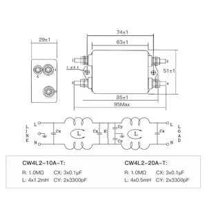 Aubalasti canny CW4L2-10A-T กรอง EMI CW4L2-20A-T ไฟเฟสเดียว AC 115V 250V 20A 50-60Hz